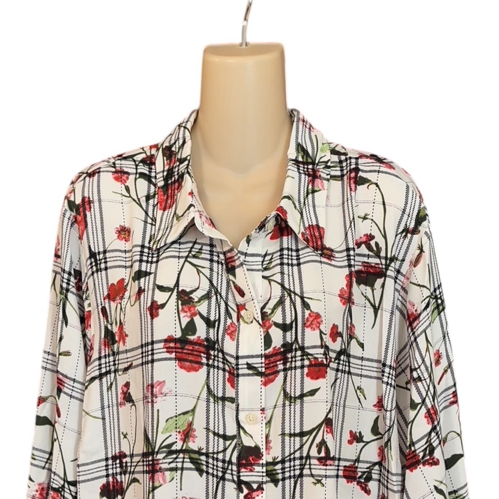 Rachel Roy Collection FLORAL CHECK‎ RUFFLE CUFF BLOUSE - Picture 8 of 15